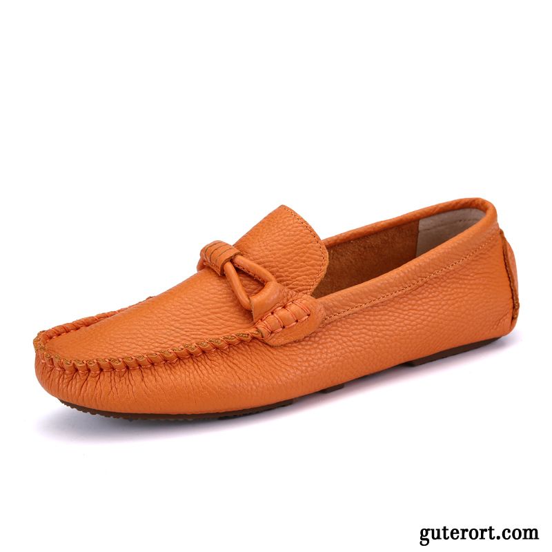 Halbschuhe Herren Faul Trend Lederschue Slip-on Weiche Sohle Casual Orange Weiß Rot