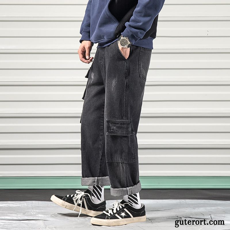 Jeans Herren Feder Trend Gerade Europa Hose Werkzeugbau Blau