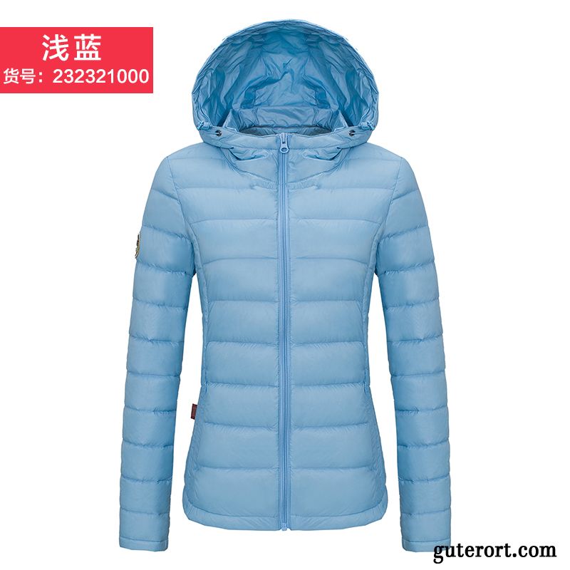 Leichte Daunenjacke Damen Kapuze Daunenjacken Durchsichtig, Daunenjacke Damen Hellblau