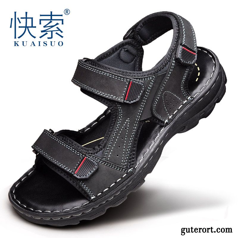 Sandalen Herren Echtleder Sommer Trend Allgleiches Schuhe Neue Sandfarben Schwarz