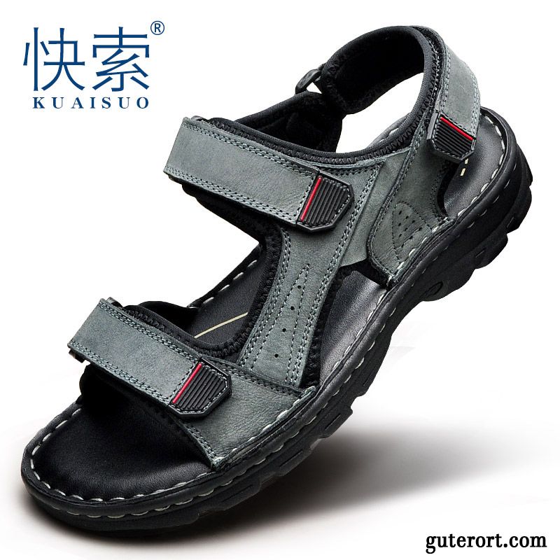 Sandalen Herren Echtleder Sommer Trend Allgleiches Schuhe Neue Sandfarben Schwarz