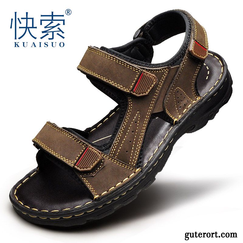 Sandalen Herren Echtleder Sommer Trend Allgleiches Schuhe Neue Sandfarben Schwarz